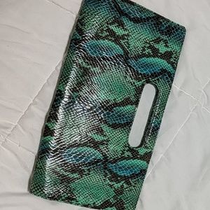 NWT blue green snakeprint clutch Express